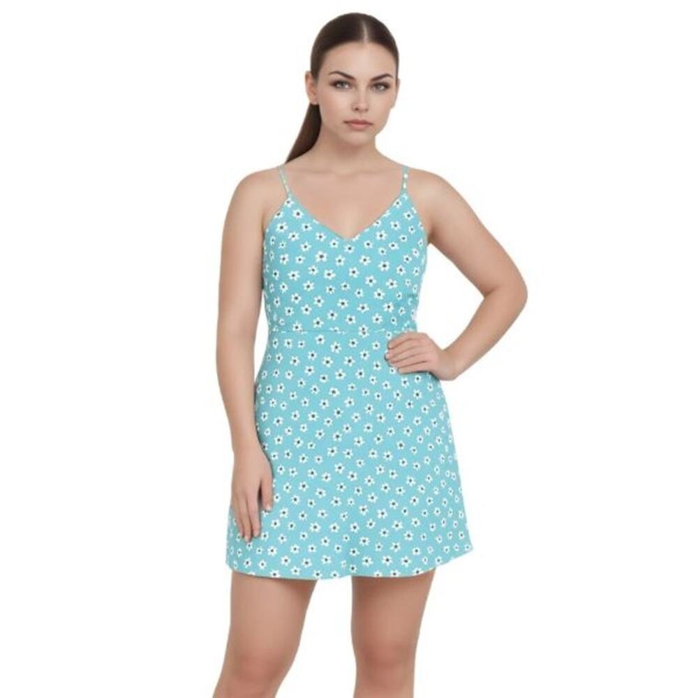 Market & Spruce Alisha Knit Dress Large NWT Floral Light Blue Sleeveless V-Neck